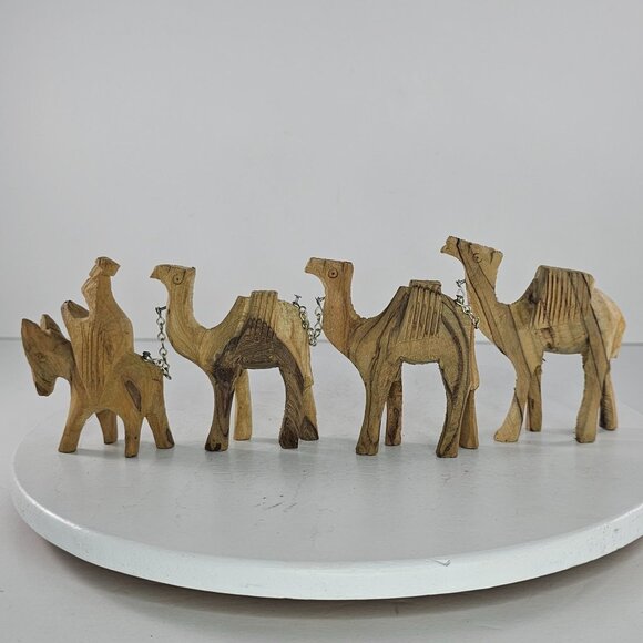 Vintage Wooden Camel Train Figurines With Rider & Donkey Olive Wood Nativity - Picture 8 of 8